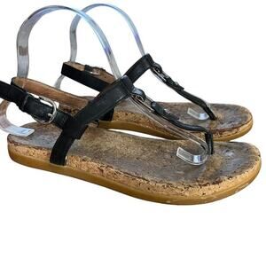 Ugg Aleigh 1112677 Womens Black Thongs Ankle Strap Sandals Leather Flats Shoes 8
